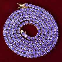 Aokaishen Purple Tennis Chain Necklace Hip Hop Rock Street Jewelry AAAAA Cubic Zirconia 24K Real Gold Color Plated