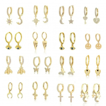 Wholesale copper Cubic Zircon Moon Star Evil Eye Animal Series Pendant Hoop Earring for Women Huggie Earring Jewelry Pendientes