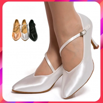 Closed Toe BD138 Women Stardard Dancing Shoes White Flesh 2.5inch Stable Practise Latin Ballroom Dance Shoes For Girls