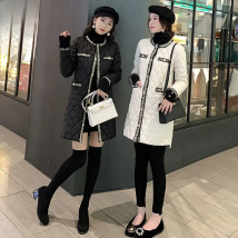 Down Cotton Padded Jacket Women's Winter European Station New Korean Woven Diamond Lattice Light Thin Mid-Length Parkas Female
