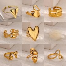 Double Heart Rings For Women Gold Color Stainless Steel Open Adjustable Ring Female Fashion Party Wedding Aesthetic Jewelry Gift