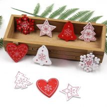 12PCS/Lot DIY White&Red Christmas Printed Wooden Pendants Ornaments For Kids Christmas Gifts Xmas Tree Ornaments Decorations