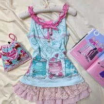 Dopamine Kawaii Bow Stitching Halter Vest Japanese Cute Subculture Graphic Print Tank Top Women's Harajuku Slim Popular Camisole