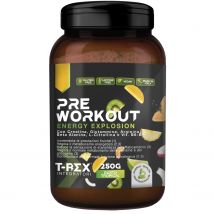 T-Rex Integratori Pre Workout, Energy Drink Potente con Creatina Monoidrata, Citrullina, Taurina, Arginina, Beta Alanina e Vitamine - Senza Caffeina, 250 g (250 g (Confezione da 1), Tropical)