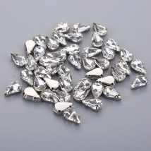 TPSMOC 6*10mm,8*13mm  Glass Crystal Silver claw Base water drop pear shape Rhinestone Sew On Bridal Dress Decorate DIY