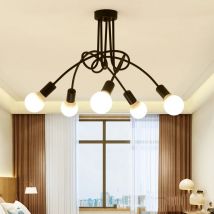 Retro żyrandol z kutego żelaza lampa sufitowa LED czarno-biała E27 światło salon nowoczesna