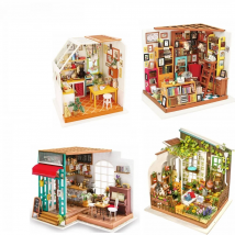 Robotime DIY House with Furniture Study Room Simons Coffee Children Adult Doll House Miniature Dollhouse Wooden Kits Toy