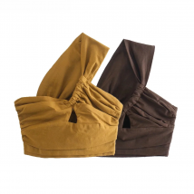 KEYANKETIAN  Women's Sexy Fashion Pleated Asymmetric Linen Cropped Tank Top Vintage One Shoulder Side Zipper Women Camisole