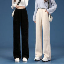 Women Warm Winter Plush Thick Pants Lambskin Cashmere Corduroy Trousers High Waist Casual Cotton Loose Female Wide Leg Pants