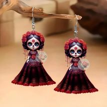 Kiss Jewelry Gothic Acrylic Halloween & Day of the Dead Unique Drop Earrings for Women Bride Doll Style Personality Earring