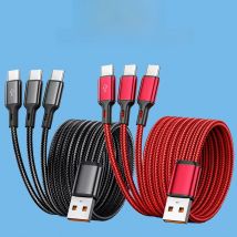 3 in1 USB to 3×Type - C Cable 100W 6A fast charge for Samsung S24 Xiaomi Huawei android phone usb c High-speed data transmission