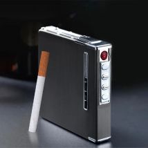 Large Capacity Cigarette Case With Lighter Metal Automatic Pop Up Cigarette Box Portable Windproof USB Charging Lighter Men Gift