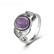 Vintage Women Ring with Amethyst Gemstone 925 Silver Jewelry Hand Ornaments for Wedding Party Promise Bridal Gift Finger Rings