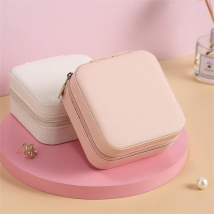 Solid Color Jewelry Organizer Leather Square Small Round Box Ring Earrings Portable Travel Jewelry