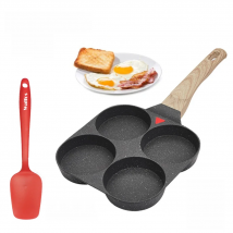 WALFOS 4 Holes Egg Frying Pan Multifunction Hamburger Steak Non Stick Pan High Quality Wooden Handle Cooking Pan Enjoy