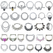 ZS 1 Piece CZ Crystal Septum Piercings Men Women Clicker 16G Bee Heart Bat Nose Ring Ear Helix Cartilage Piercing Jewelry 8/10MM