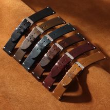 Vintage Oil Wax Genuine Leather Watch Strap for Seiko 18mm 19mm 20mm 22mm Watchbands for Samsung Galaxy Quick Release Watch Band