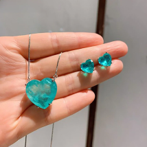Charms Wedding Jewelry Sets for Girlfriend Vintage Blue Paraiba Tourmaline Heart Ocean Star Pendant Necklace Earrings Statement