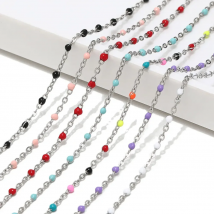 2 Meters Stainless Steel Flat Cross Cable Chains Colorful Enamel Necklaces Chains Findings DIY Handmade Jewelry Fancy Bracelets