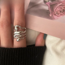 LIVVY Silver Color New Arrival Irregular Hollow Wide Ring Female Fashion Retro Unique Design Handmade Jewelry  Gifts