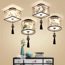 New Chinese Chandelier Lustre Ceiling Lamp Simple Corridor Chinese Painting Ceiling Lights Creative Suspendu Lotus Led Lighting