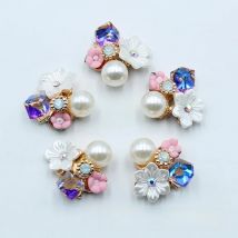 New 10pcs 21mm flower pearl rhinestone buckle metal DIY gift box greeting card girl small jewelry costume decoration accessories