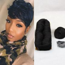 DLME Virgin Hair Brazilian 27 Pieces Weave Short  Hair With a Closure and Cap Virgin Brazilian Hair Extension (1B#)