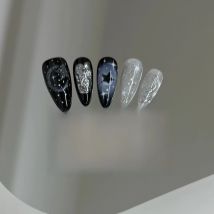 10pcs Handmade Press on Nails Y2k Starry Night Sky Almond Fake Nail Tips Detachable Wearable Sweet Cool False Nails for Girls
