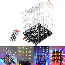 DIY Electronic Kit 3D Light Cube RGB LED Spectrum Soldering Project Practice Kit Remote Control Colorful Music Animation 4x4x4