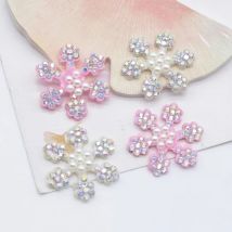 20Pcs 27mm Christmas Snowflake Rhinestone Pearl Applique for DIY Clothes Hat Patches Headwear Hair Clips Bow Decor Accessories