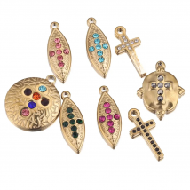 5pcs/lot Stainless Steel Gold Zircon Crystal Cross Earrings Charms Pendants Diy Necklace Bracelet Jewelry Makings Wholesale Bulk