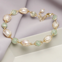 Original Handmade 14K Gold Filled Baroque Natural Freshwater Pearl Jade Lady Bracelet Jewelry For Women Promotion Gift