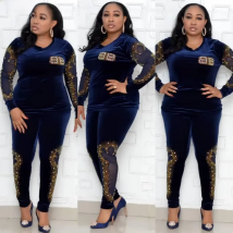 African Sets For Women 2024 Long Sleeve Beading Diamonds African Elastic Bazin Baggy Pants Rock Style Dashiki Famous Suit Lady