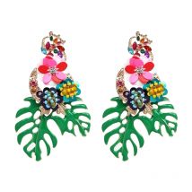Fashion Enamel Leaf Dangle Earrings for Women Vintage Flowers Statement Big Drop Earrings Wedding Jewelry Accessories 2024 New