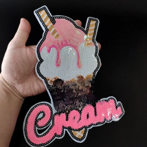 23CM Ice Cream Iron On Patches For Clothing Sequins Biker Badge Embroidery Fabric Sequined Patch Clothes Stickers Strange things