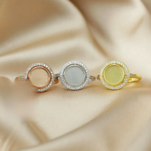 Keepsake Breast Milk Resin Ring Settings Round Solid Back 925 Sterling Silver Gold Plated 8MM Halo CZ Stone Ring Bezel 1210092