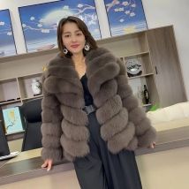 QUEENTINA Winter New Women's Real Fox Fur Coat With Collar Overcoat Leather Female Natural Plus Size