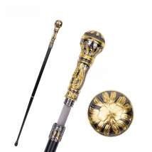 Golden Black Luxury Round Handle Walking Stick with Hidden Plate Self Defense Fashion Cane Plate Cosplay Crosier Stick 93cm