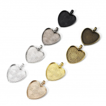 10pcs/lot 25mm Antique Glass Heart-Shaped Pendant Cabochon Base Setting Plated Trays For DIY Necklace Jewelry Making Findings