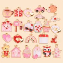24style Valentine's Day Cute Small Charms Enamel Love Letter car Gift Heart Pendants for Woman Girl DIY Making Romantic Jewelry