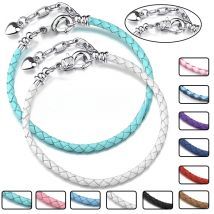 2Pcs/Lot High Quality Lbster Clasp Leather Chain Charms Bracelets Fit DIY Beads Bracelet Pulsera Jewelry Gift For Women Men Girl