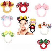 NEW Mouse Ears Wash Face Headband Soft Coral Fleece Sequins Bow Hairband Girls Makeup Hair Accessories For Women Spa elastics
