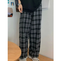 JMPRS Black Women Plaid Pants Casual Oversize Loose Wide Leg Trouser Retro Teens Harajuku Hip-hop All-match Streetwear S - 3XL