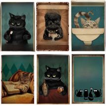 Funny Cat Wall Poster Metal Tin Sign, Once upon a Time, There Was a Girl Who Loved Cat, Vintage Art Poster, Cat Lover Gift