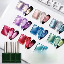 Vendeeni 15 Colors Holographic Crystal Cat Eye Gel Nail Polish 9D Aurora Cat Eye Gel Varnish Magnetic Hybrid UV Nail Gel Lacquer