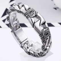 18mm Heavy Stainless Steel Handcuff Curb Cuban Bracelet Bangle For Men Chunky Bike Link Chain Homme Bracelets Jewelry Accessory