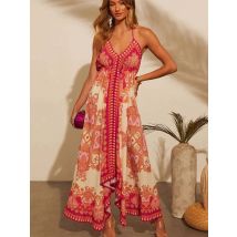 Women's Summer V-neck Halter Bohemian Floral Long Dress,Women Clothing,Red Dress,Sexy Dress Women,Sundress,Beach Dresses