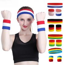 3Pcs/Set Sports Striped Sweatbands Set Includes 1PC Headband and 2PCS Wristbands Colorful Cotton Sweatbands for Men Women