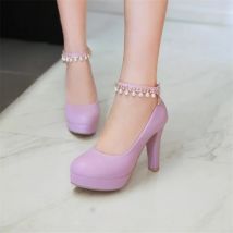 Children Girls High Heel Shoes Fashion Beaded Women's Platform Pumps Female 10cm High Heels For Party Wedding 32-43