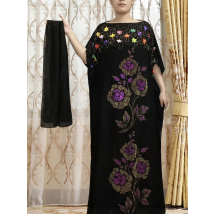 Abayas For Women Dubai 2022 Summer Short SLeeves Applique Embroider Flower Robe Femme Musulmane Arabic Islam Caftan Marocain